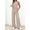 imageBTFBM Two Piece Sets for Women Summer Outfits 2026 Lounge Sets Mock Neck Tops Wide Leg Pants Travel Fashion ClothingKhaki