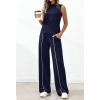 imageBTFBM Two Piece Sets for Women Summer Outfits 2026 Lounge Sets Mock Neck Tops Wide Leg Pants Travel Fashion ClothingNavy Blue