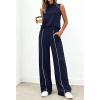 imageBTFBM Two Piece Sets for Women Summer Outfits 2026 Lounge Sets Mock Neck Tops Wide Leg Pants Travel Fashion ClothingNavy Blue