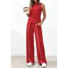 imageBTFBM Two Piece Sets for Women Summer Outfits 2026 Lounge Sets Mock Neck Tops Wide Leg Pants Travel Fashion ClothingRed