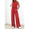 imageBTFBM Two Piece Sets for Women Summer Outfits 2026 Lounge Sets Mock Neck Tops Wide Leg Pants Travel Fashion ClothingRed