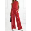 imageBTFBM Two Piece Sets for Women Summer Outfits 2026 Lounge Sets Mock Neck Tops Wide Leg Pants Travel Fashion ClothingRed