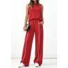 imageBTFBM Two Piece Sets for Women Summer Outfits 2026 Lounge Sets Mock Neck Tops Wide Leg Pants Travel Fashion ClothingRed