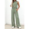 imageBTFBM Two Piece Sets for Women Summer Outfits 2026 Lounge Sets Mock Neck Tops Wide Leg Pants Travel Fashion ClothingSage Green