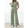imageBTFBM Two Piece Sets for Women Summer Outfits 2026 Lounge Sets Mock Neck Tops Wide Leg Pants Travel Fashion ClothingSage Green