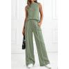 imageBTFBM Two Piece Sets for Women Summer Outfits 2026 Lounge Sets Mock Neck Tops Wide Leg Pants Travel Fashion ClothingSage Green