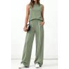 imageBTFBM Two Piece Sets for Women Summer Outfits 2026 Lounge Sets Mock Neck Tops Wide Leg Pants Travel Fashion ClothingSage Green