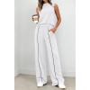imageBTFBM Two Piece Sets for Women Summer Outfits 2026 Lounge Sets Mock Neck Tops Wide Leg Pants Travel Fashion ClothingWhite