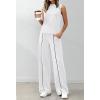 imageBTFBM Two Piece Sets for Women Summer Outfits 2026 Lounge Sets Mock Neck Tops Wide Leg Pants Travel Fashion ClothingWhite