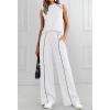imageBTFBM Two Piece Sets for Women Summer Outfits 2026 Lounge Sets Mock Neck Tops Wide Leg Pants Travel Fashion ClothingWhite