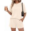 imageBTFBM 2 Piece Lounge Sets For Women 2026 Summer Airport Travel Vacation Outfits Loose Matching Clothing Spring Short SetBeige
