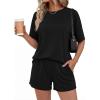imageBTFBM 2 Piece Lounge Sets For Women 2026 Summer Airport Travel Vacation Outfits Loose Matching Clothing Spring Short SetBlack