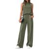 imageBTFBM Two Piece Sets for Women Summer Outfits 2026 Lounge Sets Mock Neck Tops Wide Leg Pants Travel Fashion ClothingArmy Green
