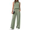 imageBTFBM Two Piece Sets for Women Summer Outfits 2026 Lounge Sets Mock Neck Tops Wide Leg Pants Travel Fashion ClothingSage Green