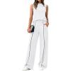 imageBTFBM Two Piece Sets for Women Summer Outfits 2026 Lounge Sets Mock Neck Tops Wide Leg Pants Travel Fashion ClothingWhite