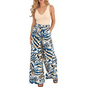 imageBTFBM Two Piece Sets For Women Summer 2026 Spring Outfits Casual Sleeveless Wide Leg Pants Sets Beach Vacation ClothesFloral Apricot Blue