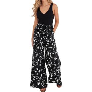 imageBTFBM Two Piece Sets For Women Summer 2026 Spring Outfits Casual Sleeveless Wide Leg Pants Sets Beach Vacation ClothesFloral Black White