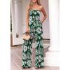 imageBTFBM Jumpsuits For Women Casual 2026 Floral Strapless Jumpsuit Wide Leg Rompers Beach Vacation Clothes Summer OutfitsFloral Dark Green White