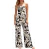 imageBTFBM Jumpsuits For Women Casual 2026 Floral Strapless Jumpsuit Wide Leg Rompers Beach Vacation Clothes Summer OutfitsFloral Black Beige