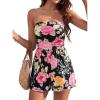 imageBTFBM Rompers For Women 2026 Summer Strapless Printed Tube Boho Wide Leg Beach Short Jumpsuit Spring Date Night RomperFloral Black Pink