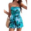 imageBTFBM Rompers For Women 2026 Summer Strapless Printed Tube Boho Wide Leg Beach Short Jumpsuit Spring Date Night RomperFloral Green