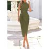 imageBTFBM Dresses for Women 2026 Summer Clothes Formal Bodycon Mock Neck Cap Sleeve Midi Party Cocktail Wedding Guest DressArmy Green