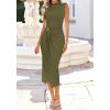 imageBTFBM Dresses for Women 2026 Summer Clothes Formal Bodycon Mock Neck Cap Sleeve Midi Party Cocktail Wedding Guest DressArmy Green