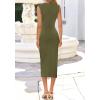 imageBTFBM Dresses for Women 2026 Summer Clothes Formal Bodycon Mock Neck Cap Sleeve Midi Party Cocktail Wedding Guest DressArmy Green