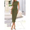 imageBTFBM Dresses for Women 2026 Summer Clothes Formal Bodycon Mock Neck Cap Sleeve Midi Party Cocktail Wedding Guest DressArmy Green