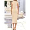 imageBTFBM Dresses for Women 2026 Summer Clothes Formal Bodycon Mock Neck Cap Sleeve Midi Party Cocktail Wedding Guest DressBeige
