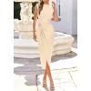 imageBTFBM Dresses for Women 2026 Summer Clothes Formal Bodycon Mock Neck Cap Sleeve Midi Party Cocktail Wedding Guest DressBeige
