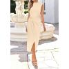 imageBTFBM Dresses for Women 2026 Summer Clothes Formal Bodycon Mock Neck Cap Sleeve Midi Party Cocktail Wedding Guest DressBeige