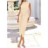 imageBTFBM Dresses for Women 2026 Summer Clothes Formal Bodycon Mock Neck Cap Sleeve Midi Party Cocktail Wedding Guest DressBeige