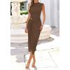 imageBTFBM Dresses for Women 2026 Summer Clothes Formal Bodycon Mock Neck Cap Sleeve Midi Party Cocktail Wedding Guest DressBrown