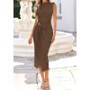 imageBTFBM Dresses for Women 2026 Summer Clothes Formal Bodycon Mock Neck Cap Sleeve Midi Party Cocktail Wedding Guest DressBrown