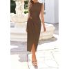 imageBTFBM Dresses for Women 2026 Summer Clothes Formal Bodycon Mock Neck Cap Sleeve Midi Party Cocktail Wedding Guest DressBrown