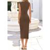 imageBTFBM Dresses for Women 2026 Summer Clothes Formal Bodycon Mock Neck Cap Sleeve Midi Party Cocktail Wedding Guest DressBrown