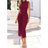 imageBTFBM Dresses for Women 2026 Summer Clothes Formal Bodycon Mock Neck Cap Sleeve Midi Party Cocktail Wedding Guest DressBurgundy