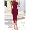imageBTFBM Dresses for Women 2026 Summer Clothes Formal Bodycon Mock Neck Cap Sleeve Midi Party Cocktail Wedding Guest DressBurgundy