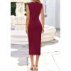imageBTFBM Dresses for Women 2026 Summer Clothes Formal Bodycon Mock Neck Cap Sleeve Midi Party Cocktail Wedding Guest DressBurgundy