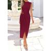 imageBTFBM Dresses for Women 2026 Summer Clothes Formal Bodycon Mock Neck Cap Sleeve Midi Party Cocktail Wedding Guest DressBurgundy