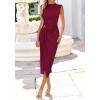 imageBTFBM Dresses for Women 2026 Summer Clothes Formal Bodycon Mock Neck Cap Sleeve Midi Party Cocktail Wedding Guest DressBurgundy