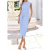imageBTFBM Dresses for Women 2026 Summer Clothes Formal Bodycon Mock Neck Cap Sleeve Midi Party Cocktail Wedding Guest DressLight Blue