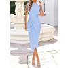 imageBTFBM Dresses for Women 2026 Summer Clothes Formal Bodycon Mock Neck Cap Sleeve Midi Party Cocktail Wedding Guest DressLight Blue