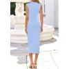 imageBTFBM Dresses for Women 2026 Summer Clothes Formal Bodycon Mock Neck Cap Sleeve Midi Party Cocktail Wedding Guest DressLight Blue