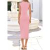 imageBTFBM Dresses for Women 2026 Summer Clothes Formal Bodycon Mock Neck Cap Sleeve Midi Party Cocktail Wedding Guest DressPink