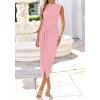 imageBTFBM Dresses for Women 2026 Summer Clothes Formal Bodycon Mock Neck Cap Sleeve Midi Party Cocktail Wedding Guest DressPink