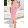 imageBTFBM Dresses for Women 2026 Summer Clothes Formal Bodycon Mock Neck Cap Sleeve Midi Party Cocktail Wedding Guest DressPink