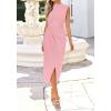 imageBTFBM Dresses for Women 2026 Summer Clothes Formal Bodycon Mock Neck Cap Sleeve Midi Party Cocktail Wedding Guest DressPink