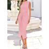 imageBTFBM Dresses for Women 2026 Summer Clothes Formal Bodycon Mock Neck Cap Sleeve Midi Party Cocktail Wedding Guest DressPink